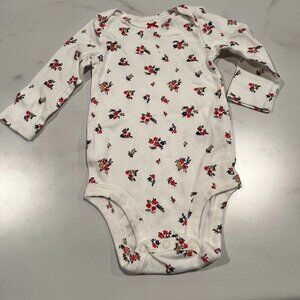 Carter's One Piece Bodysuit Baby Girls 6Month White Floral Long Sleeve Crew Neck